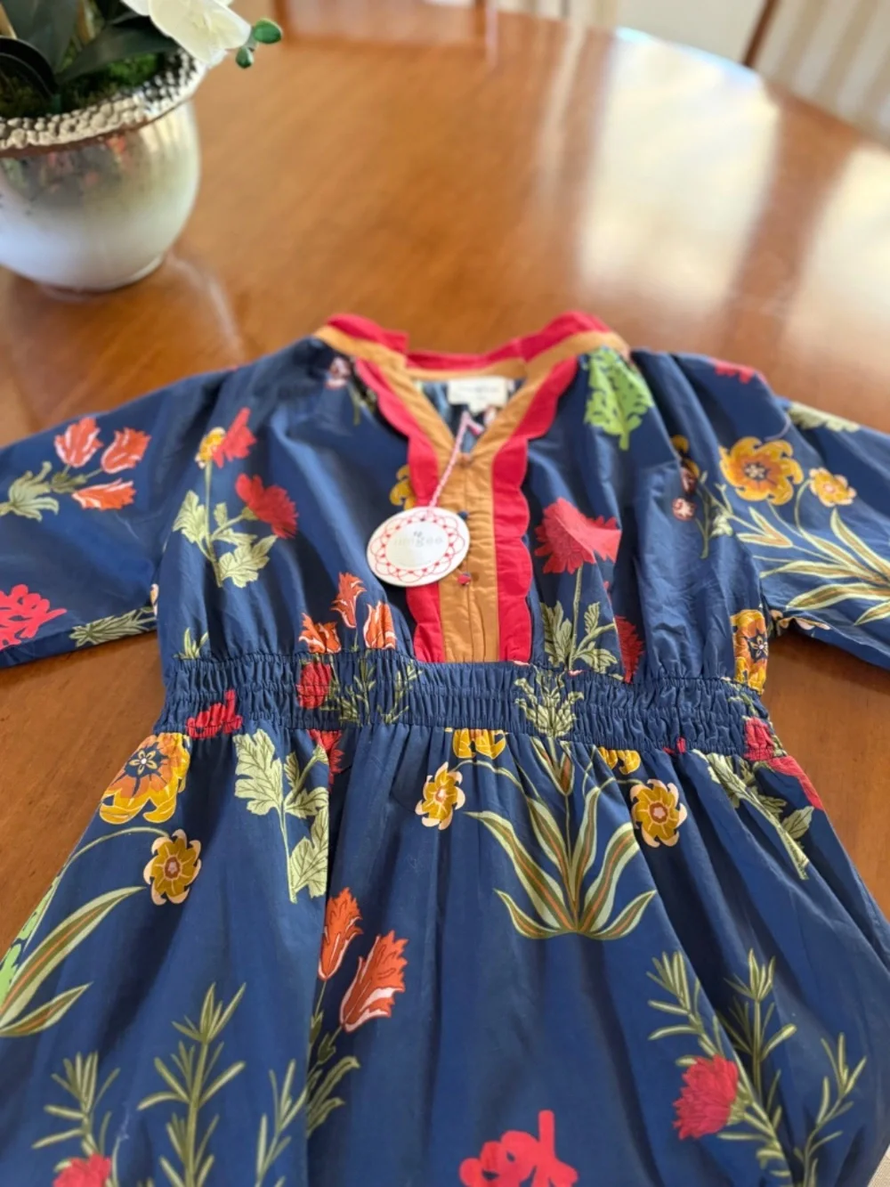 Umgee Floral Maxi Dress NWT, Size Medium, Navy Boho Long Sleeve - Picture 4 of 6
